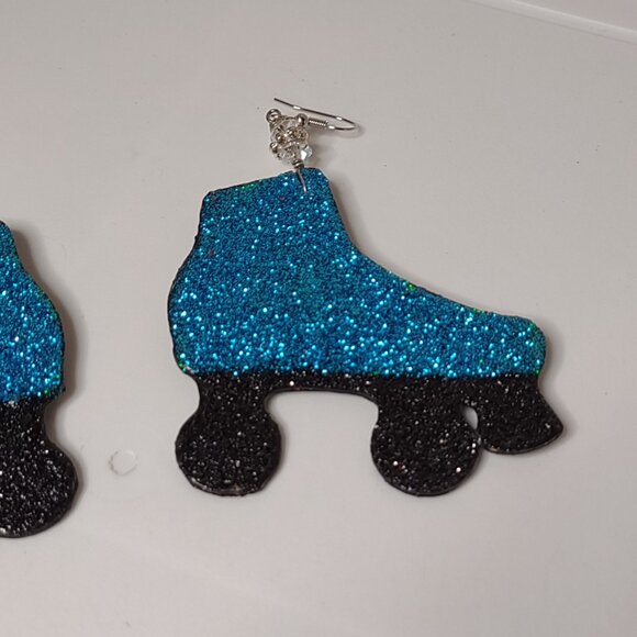 Blue Sparkle Roller Skate Dangle Earrings - Picture 4 of 9